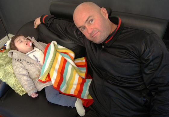 Sleeping Rmaya with her father Kev Dempsey